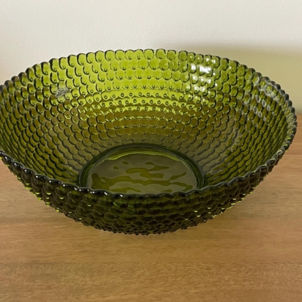Green Textured Glass Serving Bowl